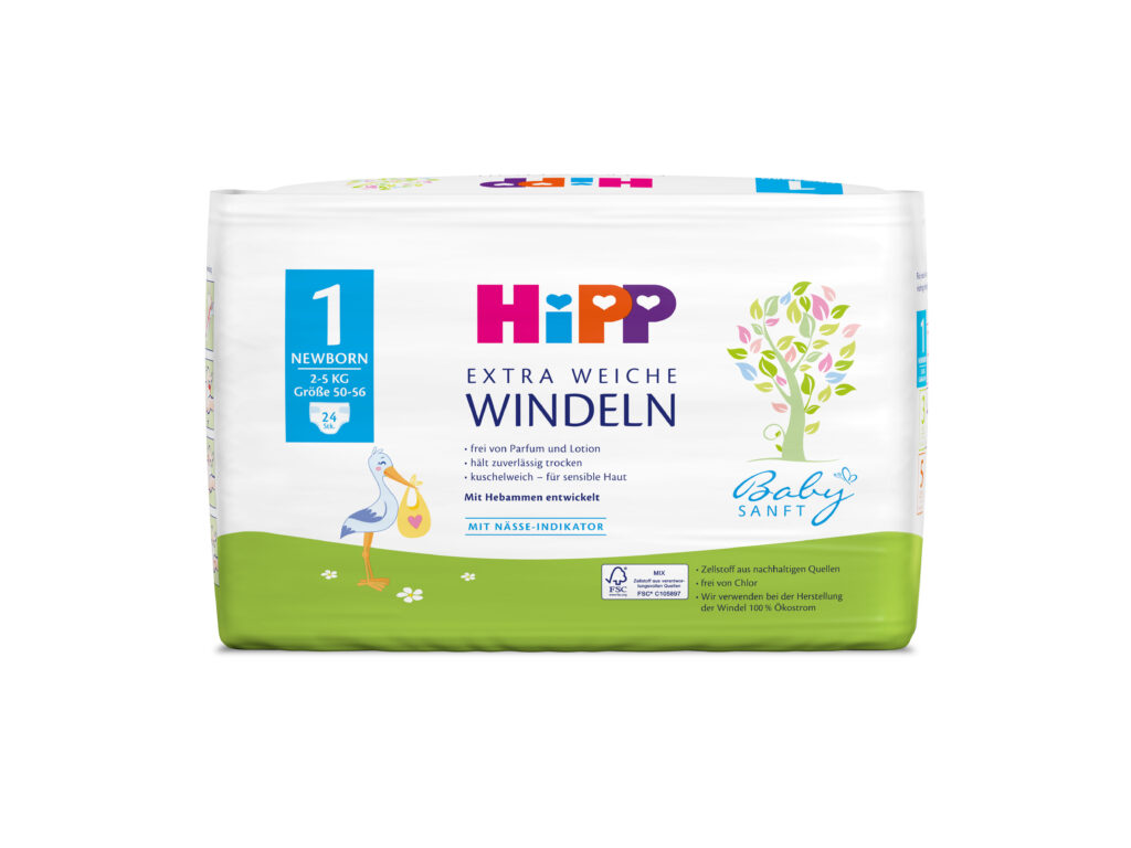 Produktfreisteller HiPP Extra Weiche Windeln Größe 1