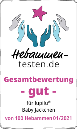 Hebammen-testen.de Siegel für lupilu Baby Jäckchen Gesamtbewertung gut von 100 Hebammen im Januar 2021 getestet.