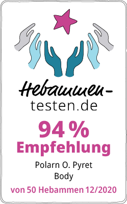 Hebammen-testen.de Siegel für Polarn O Pyret Body 94 % Empfehlung von 50 Hebammen im Dezember 2020 getestet.
