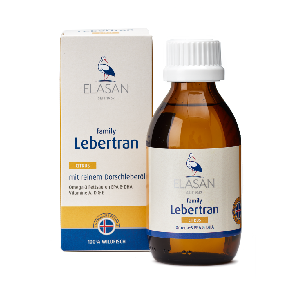 Elasan Lebertran Produktbild mit Flasche