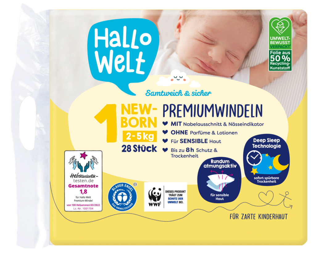 2022 Hallo Welt Premium-Windel Größe 1 Packshot