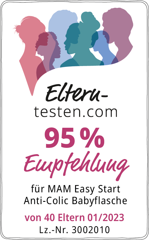 Eltern-testen.com Siegel: 95 % Empfehlung für MAM Easy Start Anti-Colic Babyflasche von 40 Eltern Januar 2023