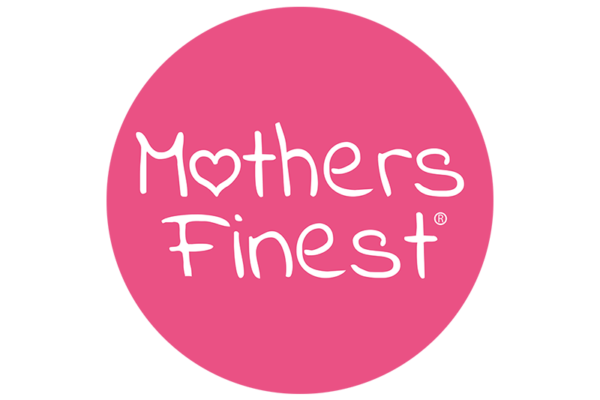 Logo Mothers Finest: weiße Schrift auf pinkem Kreis