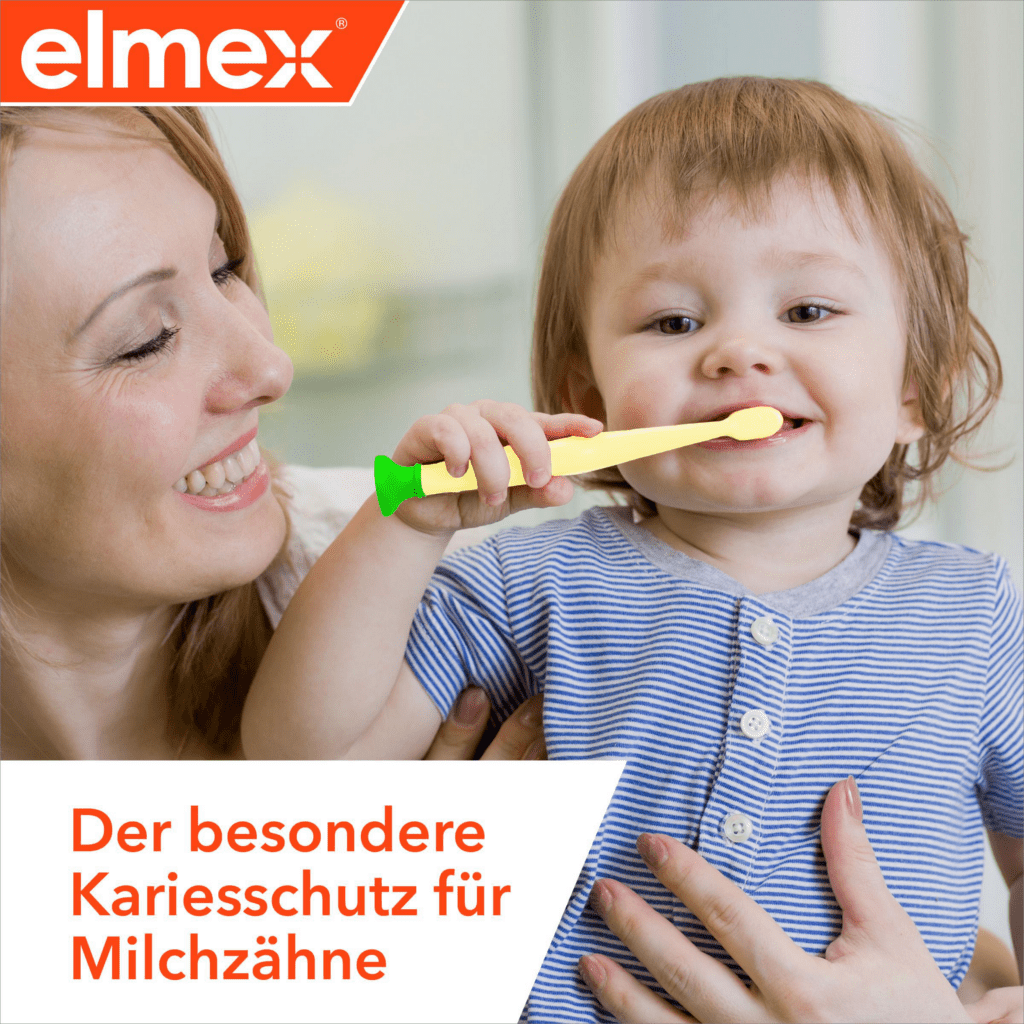 elmex Benefit Icon mit Kind welches Zähne putzt